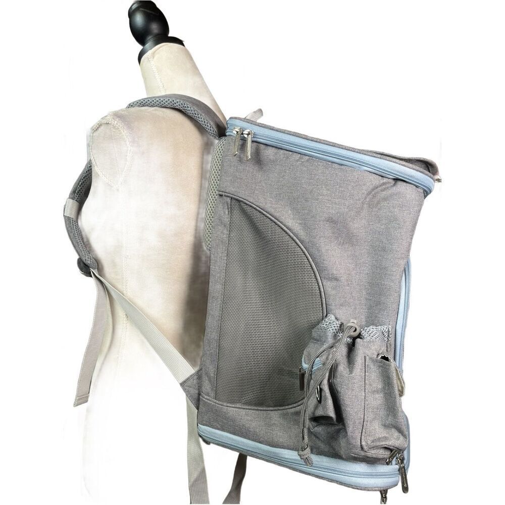 Mr. Peanuts Gray & Blue Convertible Small Pet Backpack & Crossbody Bag -Fleece